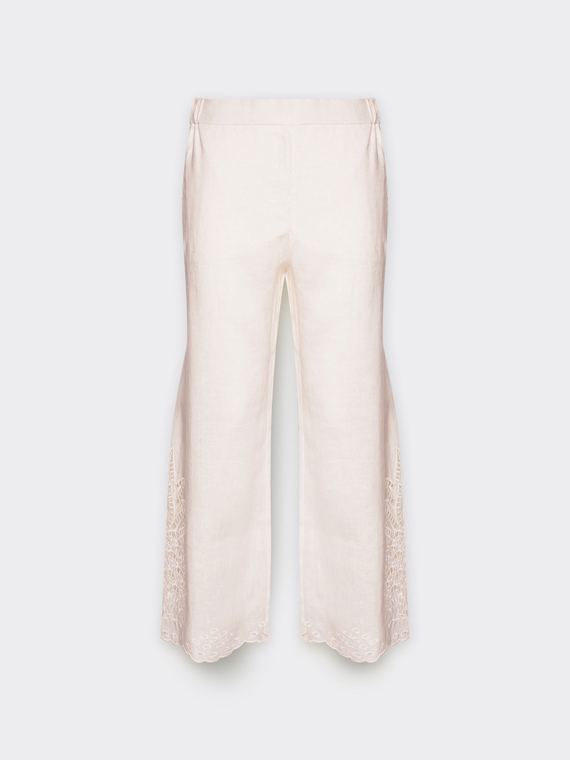 Embroidered linen cropped trousers