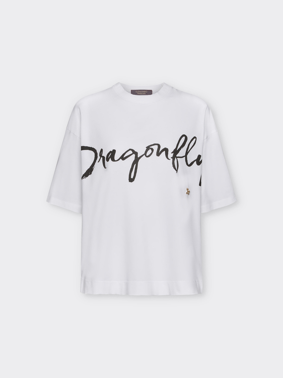 T-shirt avec inscription « Dragonfly » et broderie