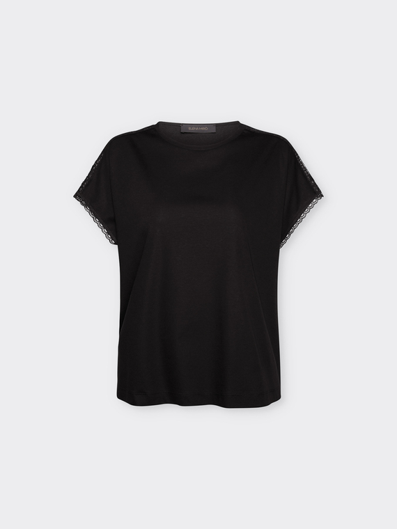 T-shirt avec insert en dentelle sur les épaules