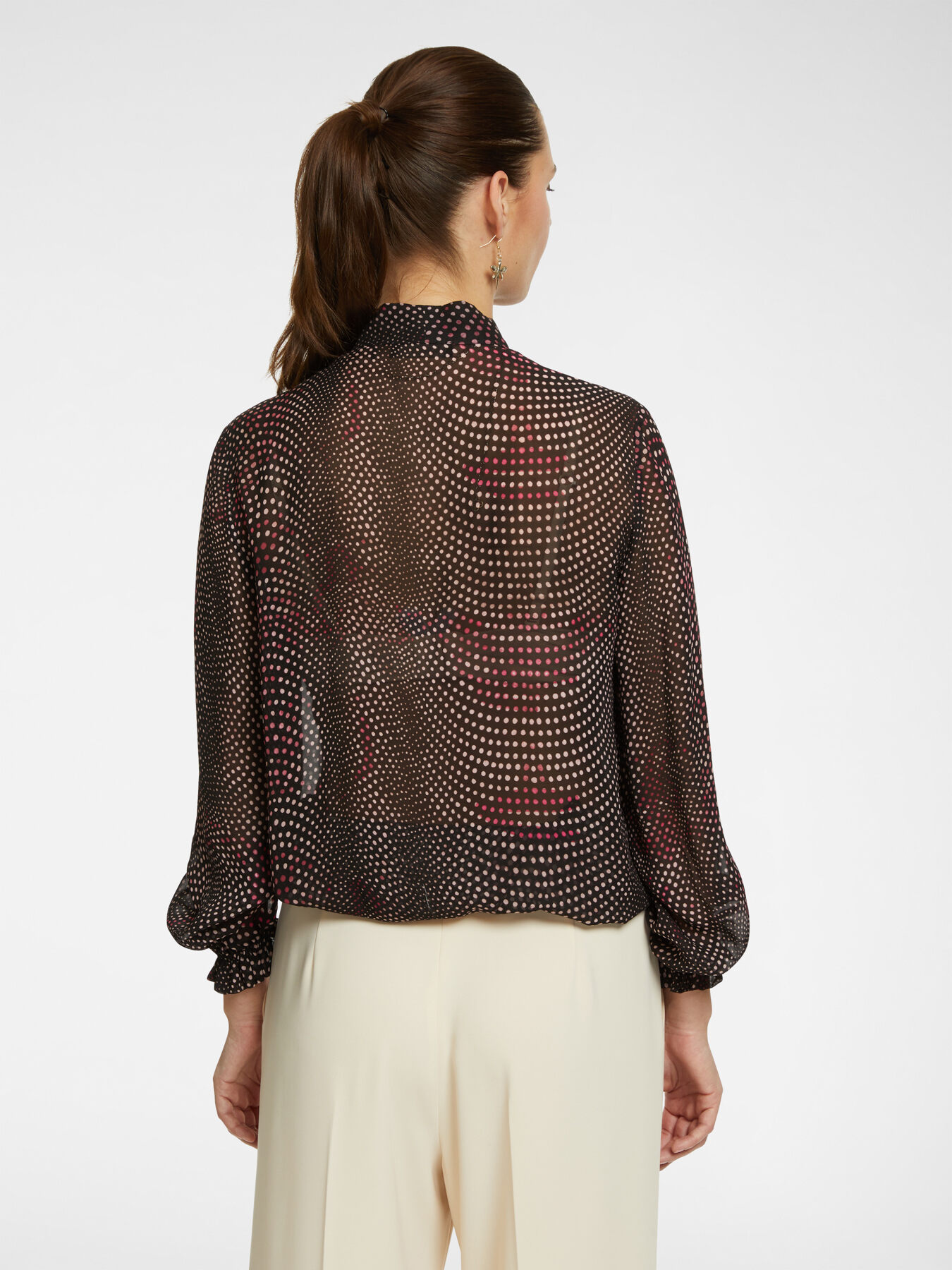 Printed blouse with ruffles and bow image number 1