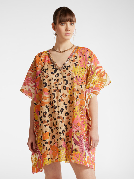 Printed and embroidered caftan