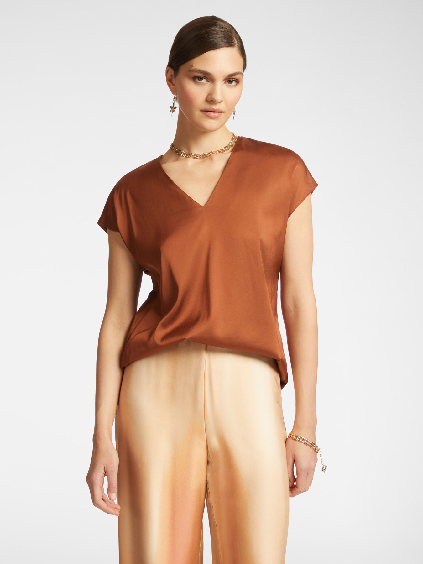 Satin V-neck blouse image number 0