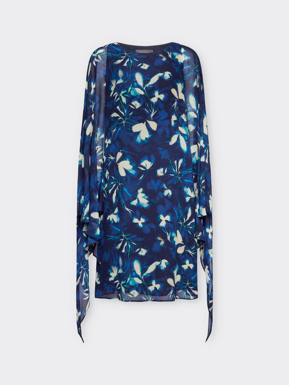 Elegant printed dress with cape