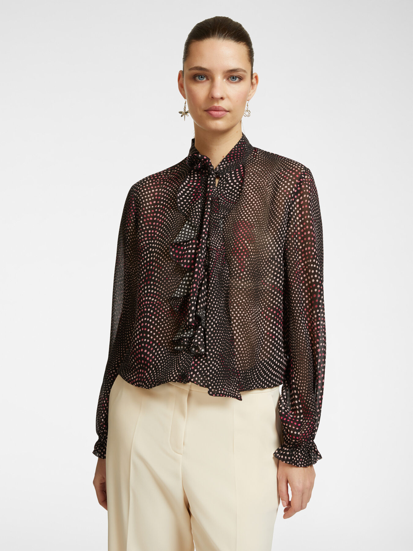 Blouse imprimée avec volants et nœud image number 0